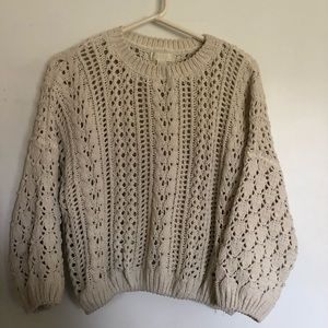 Oversized white crochet sweater